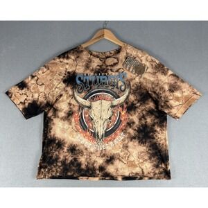 Affliction Shirt Womens 2X Brown Tie Dye Sturgis Black Hills Rally Cow Skull New